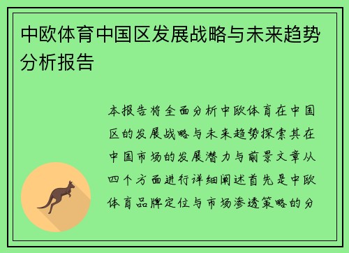 中欧体育中国区发展战略与未来趋势分析报告